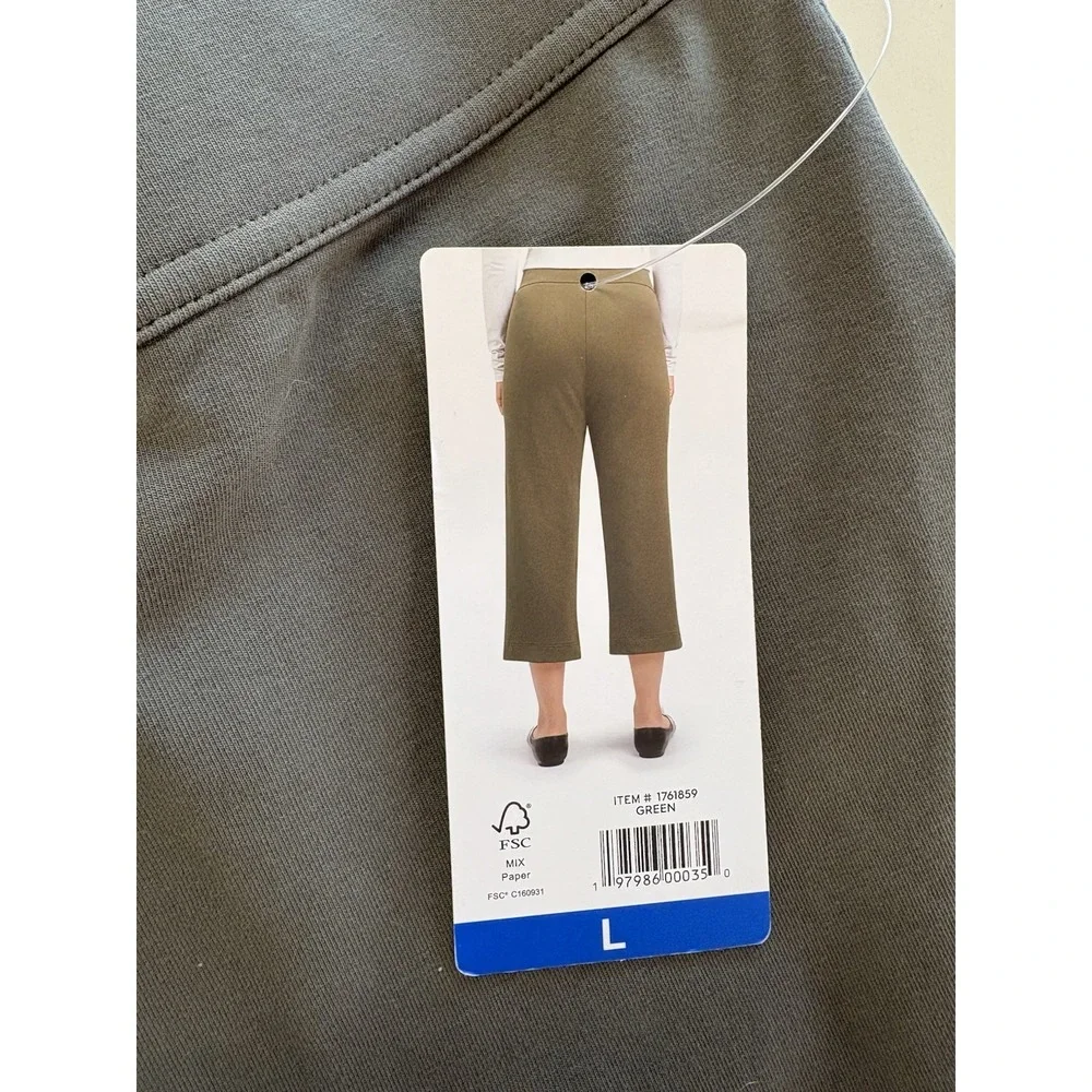 Lands' End -‎ Olive Green  Capri Pants Knit Pull On StretchCotton Spandex - Sz L - Picture 3 of 6